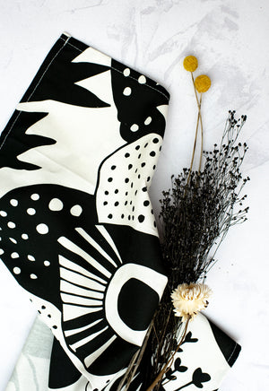 Black and White Floral Tea Towel, Kitchen Tea Towel, Kitchen Decor