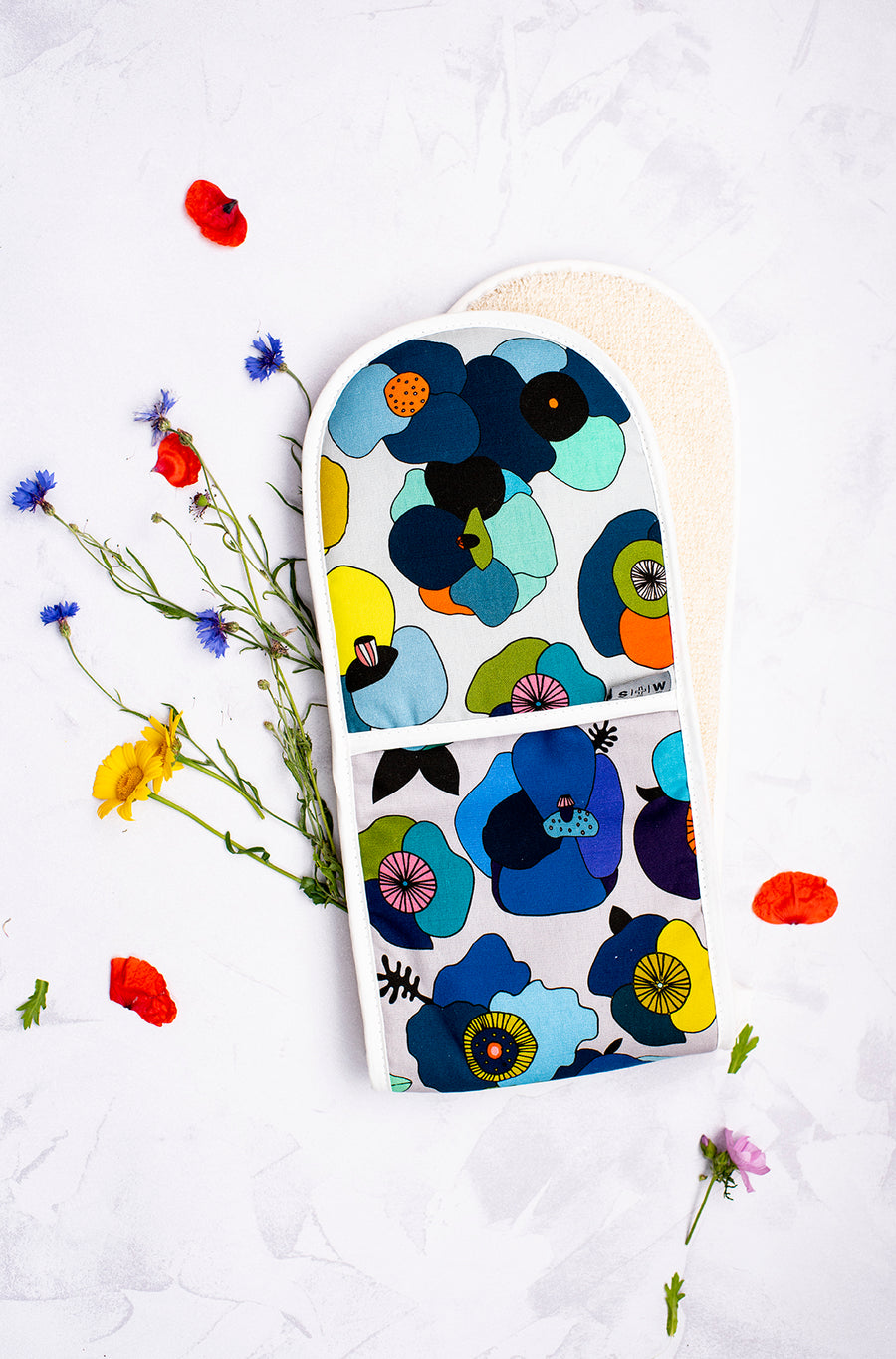 Floral Poppy Blue Oven Glove